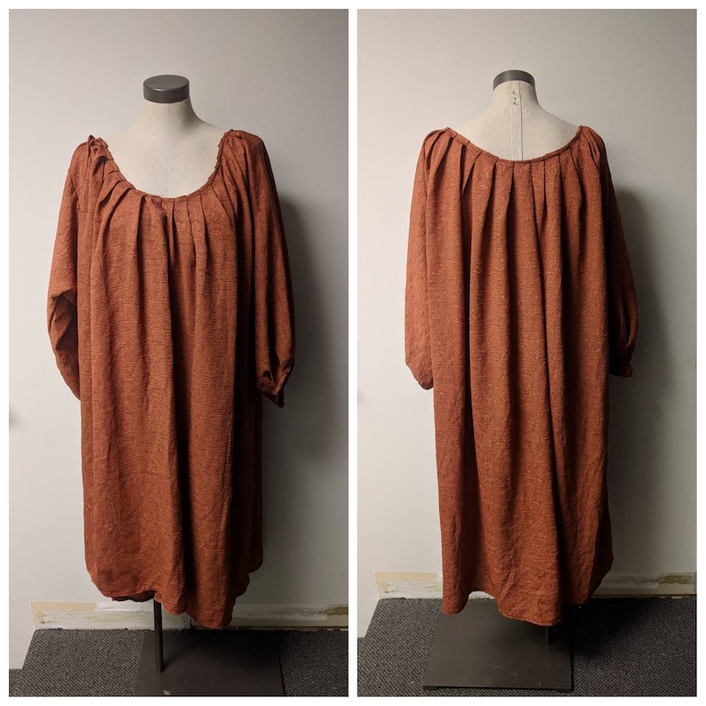 Renaissance Fantasy Costume Ladies Oversized Long Sleeved Scooped Neckline Brown Crepe Medievil Gown Upcycled Steampunk Clothing