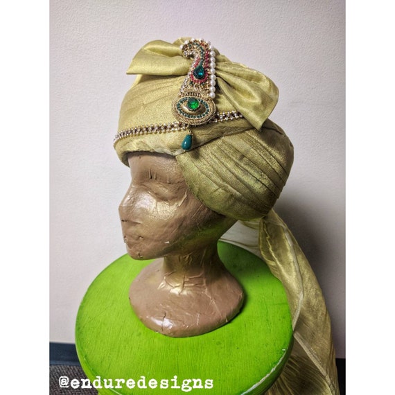 Vintage Headpiece, Gold Turban, Luxurious Gold Tu… - image 1