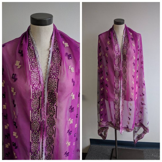 Vintage Scarf Purple and Gold Sari Polyester Wrap Vintage Etsy