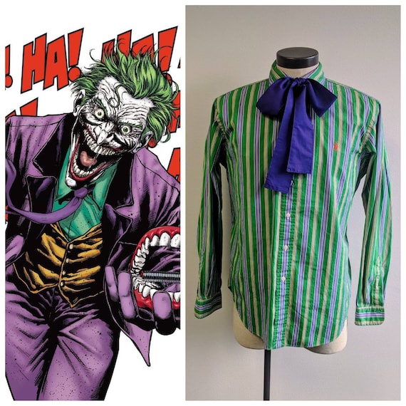 Upcycled Steampunk Clothing, Joker Costume Green Striped Button-up Shirt  and Purple Cotton Bow Tie, Custom Listing, Men's Large - Etsy Canada