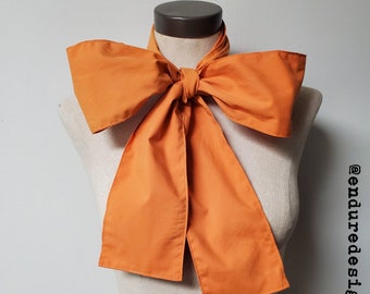 Upcycled Steampunk Clothing, Mad Hatter Bow Tie- Alice in Wonderland (Orange Lightweight Cotton) Neck Tie, Handmade Bow Tie