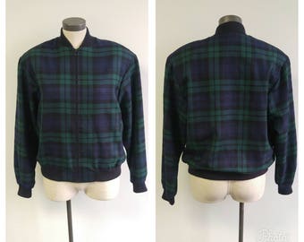 Vintage Clothing, Vintage Ladies Wool Plaid Jacket, 1980s Vintage Plaid Bomber Jacket, 100% Wool, Aljean Brand Made in Canada Ladies Size ML