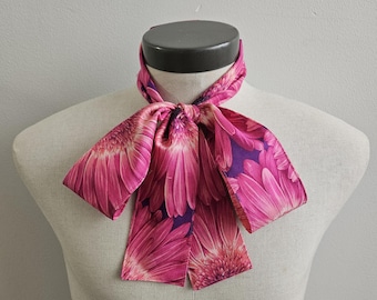 Upcycled Steampunk Clothing, Mad Hatter Bow Tie- Alice in Wonderland Hot Pink Cotton Print Gerber Daisies Neck Tie, Handmade Bow Tie