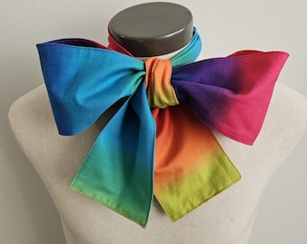 Upcycled Steampunk Clothing, Mad Hatter Bow Tie - Alice in Wonderland (Rainbow Gradient Print) Handmade Bow Tie