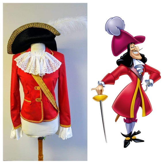 Upcycled Peter Pan Costume, Custom Captain Hook Pirate Costume red