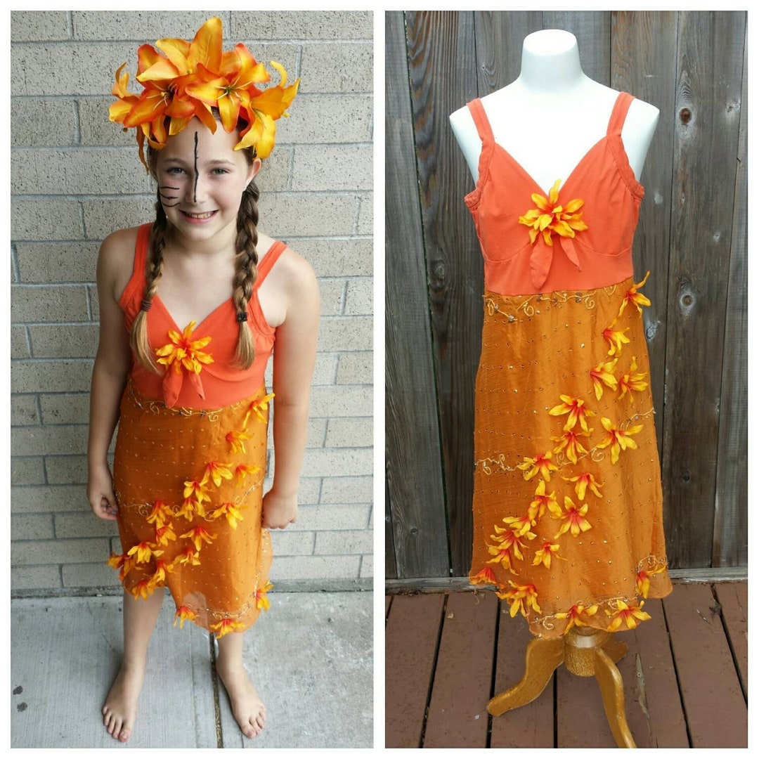 Upcycled Peter Pan Costume Tiger Lily Princess Costume orange