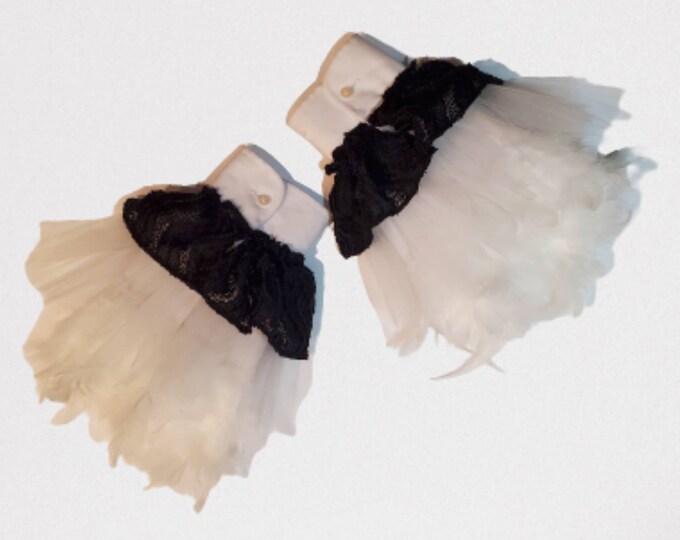 Steampunk Clothing,babette Costume Accessory, Feather Duster Cuffs With