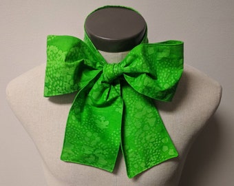 Upcycled Steampunk Clothing, Mad Hatter Bow Tie- Alice in Wonderland (Lime Green Batik Print) Neck Tie, Handmade Bow Tie