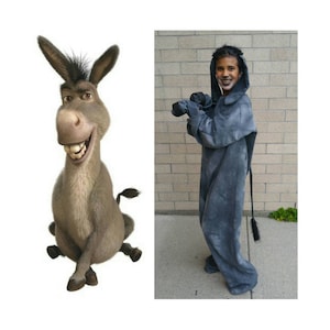 Upcycled Shrek the Musical Donkey Costume, Grey Jumpsuit with Tail, Mittens,  Donkey Ears Headpiece, Hand Dyed Grey Cotton, Youth/Adult Size