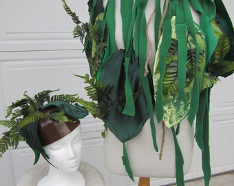Upcycled Clothing, Jungle Costume, Jungle Cape and Headpiece, The Jungle Book, Eco Friendly