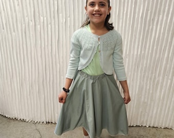 Upcycled Sock Hop Costume 1950's Costume Ladies Mint Green Skirt, T-Shirt, Cardigan, At the Bandstand Musical Theatre, Youth Size