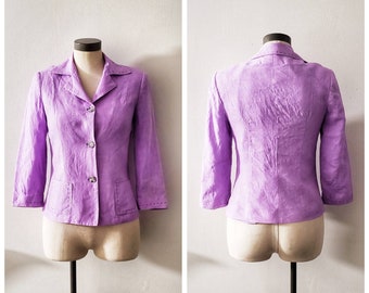 Vintage Clothing, Ladies Lilac Jacket, Vintage Light Purple Jacket, Short Fitted Lined Polyester Front Pockets 3 Buttons Ladies Size 6/7