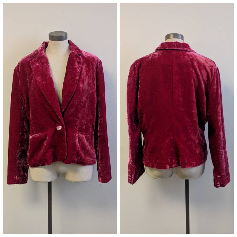 Pink Crushed Velvet Blazer Mantles Brand Vintage Clothing Dark Pink Velvet Jacket Ladies Size 14 Vintage Ladies Velvet Jacket