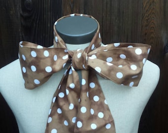 Upcycled Steampunk Clothing, Mad Hatter Bow Tie - Alice in Wonderland (Brown and White Polka Dot Print) Neck Tie, Handmade Bow Tie