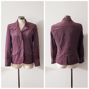 Vintage Kleidung, Damen Cordjacke Vintage Lila Cordjacke, dunkellila Jacke kurz tailliert voll gefüttert Damen Größe Medium