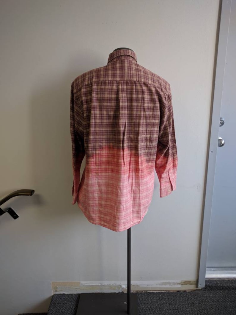 Shabby Chic Reclaimed Button-up Shirt Grunge Shirt Men/'s Large #150 Upcycled Clothing Brown Bleach Dyed Dip Dyed Brown Plaid Shirt