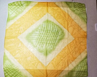 Vintage Scarf, 1980's, Yellow Chiffon Scarf, Vintage Ladies Kerchief Scarf Lime Green and Yellow, 100% Polyester 26x28 inches
