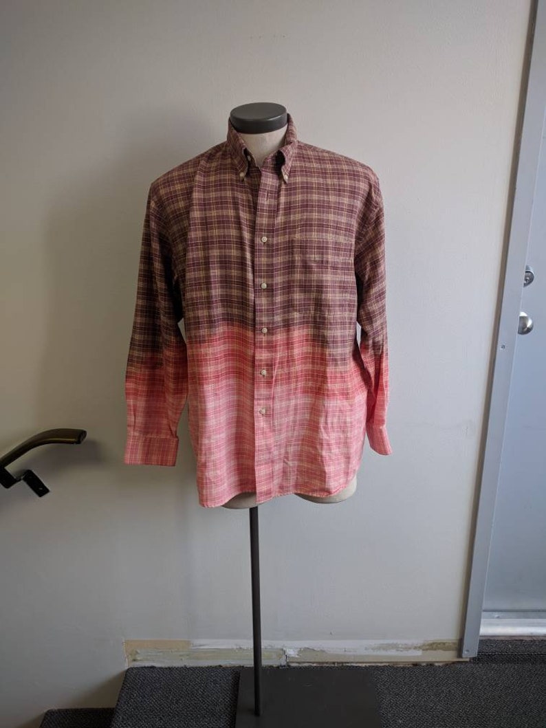 Shabby Chic Reclaimed Button-up Shirt Grunge Shirt Men/'s Large #150 Upcycled Clothing Brown Bleach Dyed Dip Dyed Brown Plaid Shirt