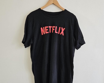 Vintage Clothing, Vintage T-Shirt, Netflix Logo T-Shirt, Black Graphic T-Shirt, 100% Cotton,  No Label, Approx Men's Size Large