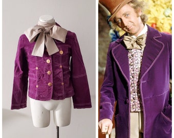 Upcycled Willy Wonka Costume Gene Wilder Charlie and the Chocolate Factory Purple Jacket and Beige Bow Tie Child Size 6