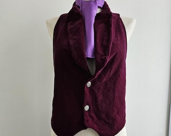 Upcycled Costume Grimsby Costume Mermaid (Prince Eric's Valet) Purple Velvet Vest and Purple Satin Cravat Neck Tie Youth Size
