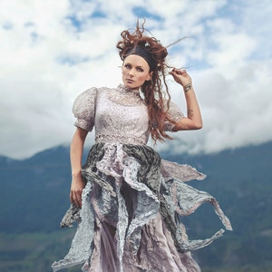 Upcycled Steampunk Clothing Upcycled Tornado Dress Wizard of Oz Repurposed Pewter Wedding Dress Mash-up image 2