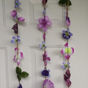 Upcycled Leaves Garland Doorway Curtain Purple Flowers Handmade Leave Backdrop Wedding Graduation Birthday Handmade Green Recycled image 4