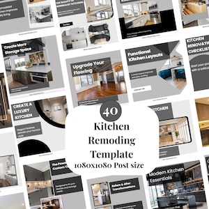 Kitchen Remodeling Canva Templates, Renovation Redesign Makeover Interior Designer Instagram Facebook Social Media Templates