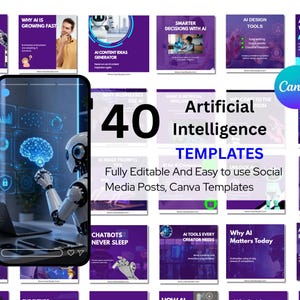 AI Canva Templates, Artificial Intelligence Software Posts, Chatbot Image Generator Content Creator Instagram Facebook Templates