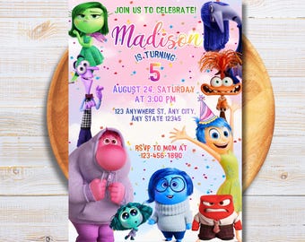 Invitación editable para fiesta de cumpleaños de Inside Out 2, invitación de cumpleaños de Inside Out 2 Emotions, invitación imprimible de la película Inside Out 2, digital