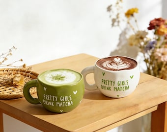 Handmade Matcha Ceramic Mug, Whimsical Quote, Cozy Design, Gift for Her