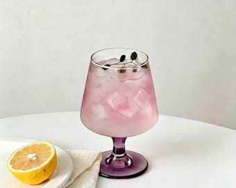 Purple Stem Cocktail Glass, Elegant Wide Bowl Goblet, Lavender Inspired Drinkware