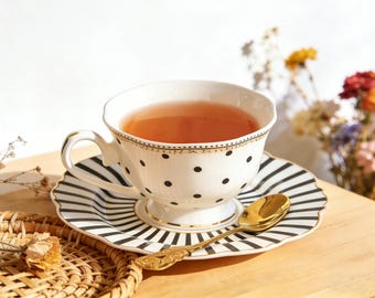 Handmade Polka Dot Ceramic Tea Cup and Saucer Set, Nordic Minimalist Afternoon Mug