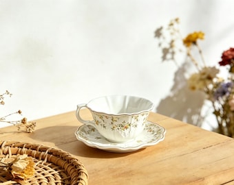 Vintage Floral Porcelain Tea Cup Saucer Set, French Cottage Garden Style