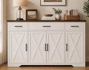Farmhouse Sideboard Cabinet, 3 Drawer Coffee Bar and Kitchen Storage for Dining and Living Room