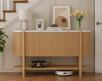 Fluted Console Table with Storage, 2 Doors and Open Shelf for Entryway, Living Room, Hallway