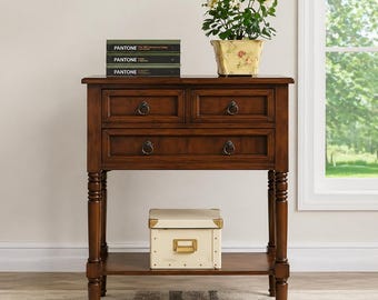 Entryway Hall Table, 3-Drawer Console with Shelf for Decor and Office Storage