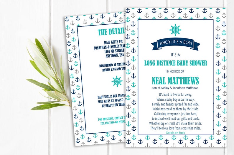 Long Distance Baby Shower Invitation Ahoy It S A Boy Nautical Shower Invite