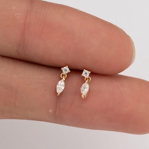 14K Solid Gold Marquise Lab Diamond Threadless Drop Cartilage Helix Flat Back Earring