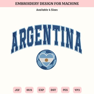 Design de bordado da Argentina para a Copa do Mundo de 2026, arquivo de bordado à máquina com o escudo da seleção argentina de futebol, padrão de bordado para fãs de futebol, download instantâneo