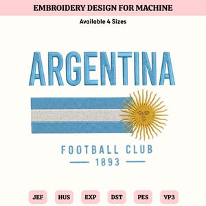 Diseño de bordado del Mundial de Argentina 2026, archivo de bordado a máquina del escudo de fútbol de Argentina, patrón de puntada para aficionados al fútbol, descarga instantánea.