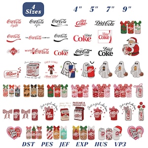 Lot de plus de 40 motifs de broderie pour boissons gazeuses, broderie machine Coca-Cola Light, Dr Pepper fantôme Halloween, motif de broderie « J'ai besoin d'un Dr Pepper ».