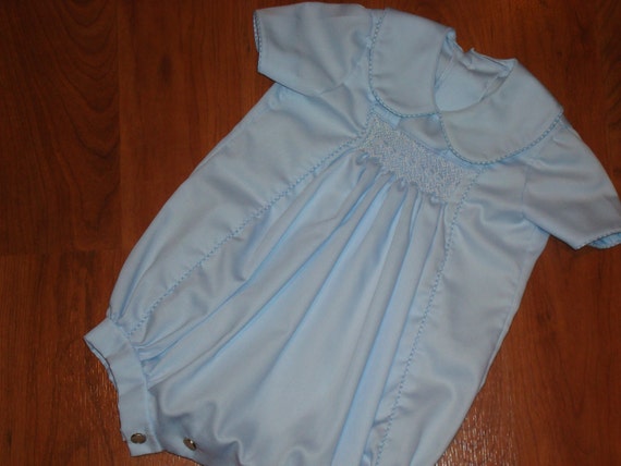 Items similar to Boys Baby Blue or Navy Blue Smocked Romper. Sizes ...