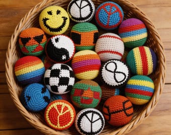 Hand Crochet Hacky Sack Footbag, Assorted Cotton Patterns, Kids Adults Playmate