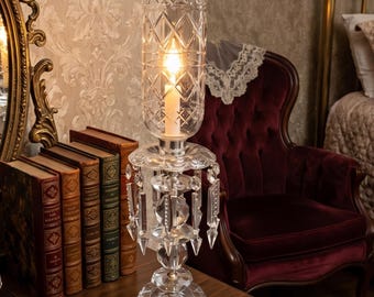 Hollywood Regency Candle Lamp Plug In Crystal Prisms Vintage Candlestick Accent Lighting