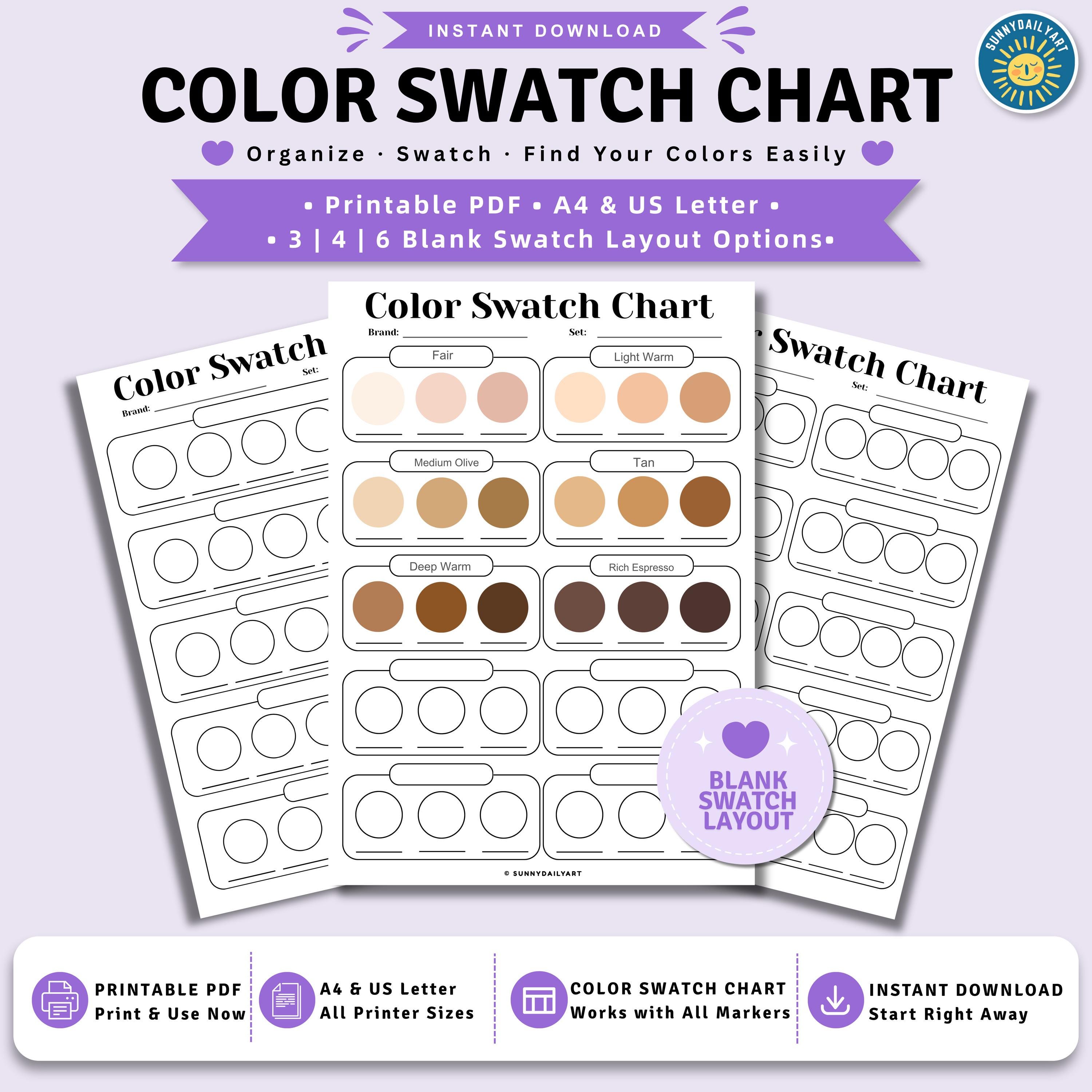 Free Color Swatch Chart.pdf Color Swatch Chart Printable PDF for Markers| A4 US Letter Swatch Sheet ...