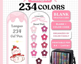 Nuancier de stylos gel Languo 234 pour stylos Qimiart 252 pièces | Vierge avec codes couleurs | PDF imprimable