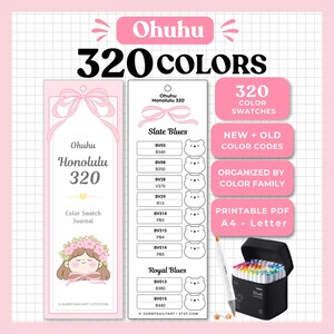 Ohuhu Honolulu 320 Color Swatch Card | Printable Color Reference | New & Old Color Codes |  Digital Download (A4 / US Letter)