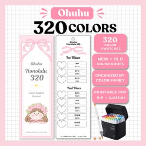 Ohuhu Honolulu 320 Color Swatch Card | Printable Color Reference | New & Old Color Codes | Organized by color Family (A4 / US Letter)