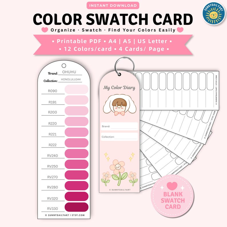 Blank Marker Swatch Cards Printable PDF | Cute Color Swatch Card ...